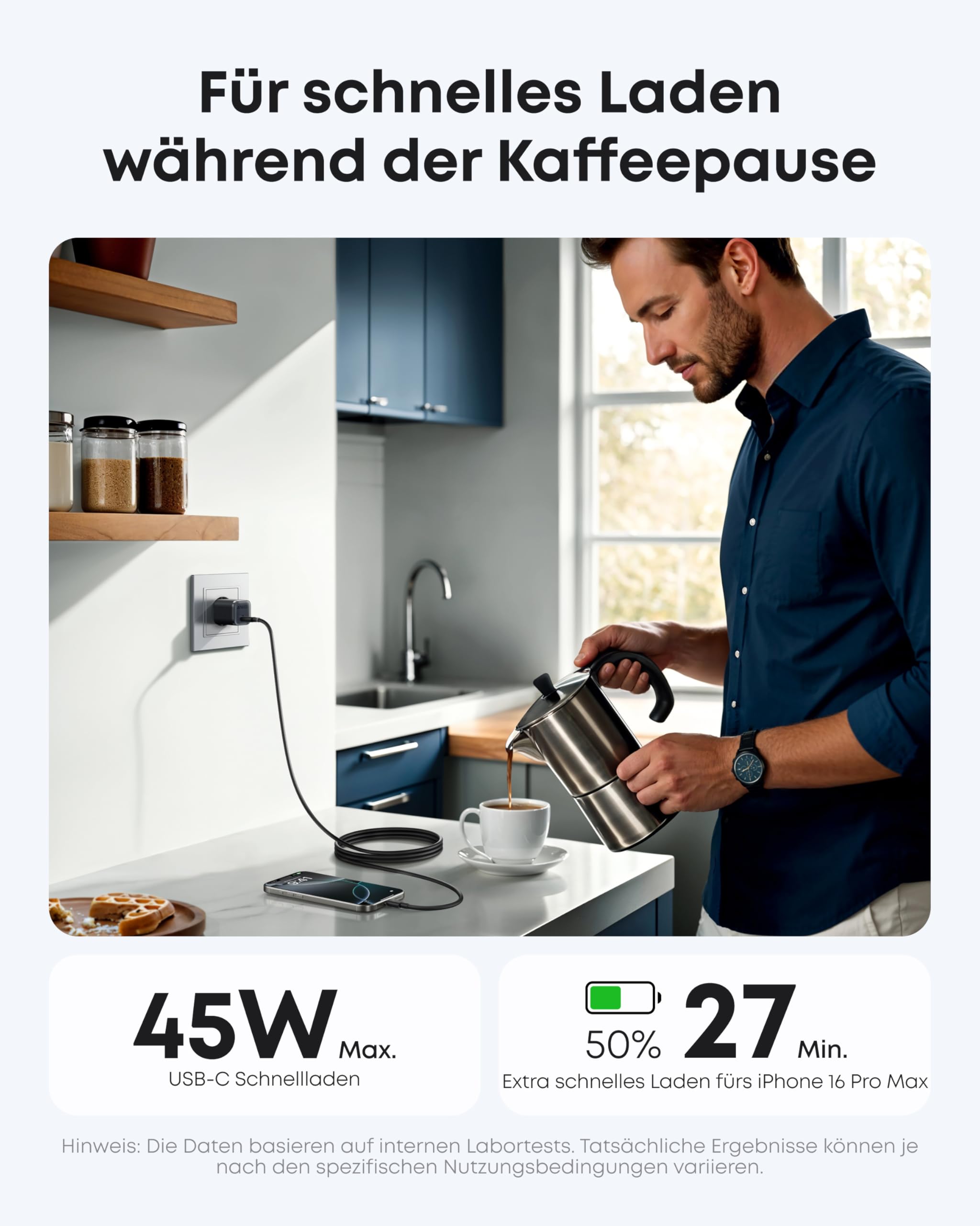 Anker Nano 45W USB C Ladegerät, kompakter Netzteil, Schnellladegerät für iPhone 17/Pro/Pro Max/iPhone Air/16/15, MacBook, Pixel 9, iPad, Samsung Galaxy S25 Ultra/S24 Serie (inkl. 1,8m Kabel)