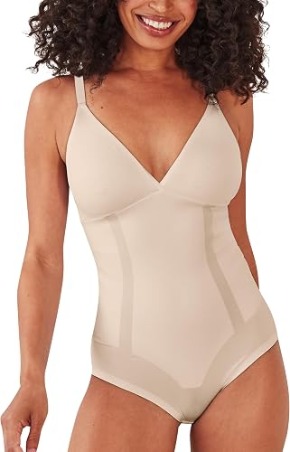 Bali Womens Shapewear, Ultimate Smoothing Bodysuit, Removable Foam Cups, Almond,