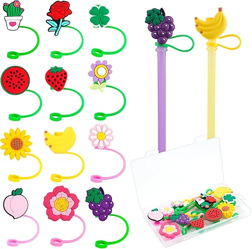 Miniatura 1 de 12 fundas de paja de silicona con bonitos animales, reutilizables, a prueba de polvo, para pajitas de 0.315 a 0.315 pulgadas