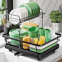 Vista 21 de Kitsure - Escurridor de platos para encimera de cocina, para organización y almacenamiento, de acero inoxidable con soporte para cubiertos, 12 x