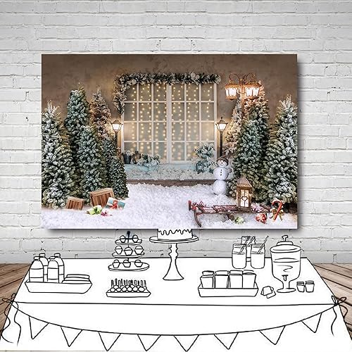 Miniatura 4 de MEHOFOND Fondo de fotografía de Feliz Navidad de 10 x 7 pies, lámpara de árbol de Navidad, ventana, telón de fondo de nieve, invierno, Navidad,