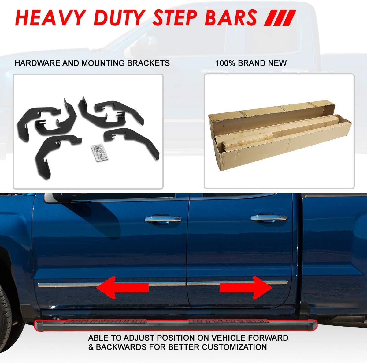 Auto Dynasty ﻿5.5 Inches Honeycomb Step Pad Side Nerf Bar Running Boards Compatible with 2007-2019 Silverado Sierra 1500 2500HD 3500HD Extended Cab, Stainless Steel, Black Powdercoated