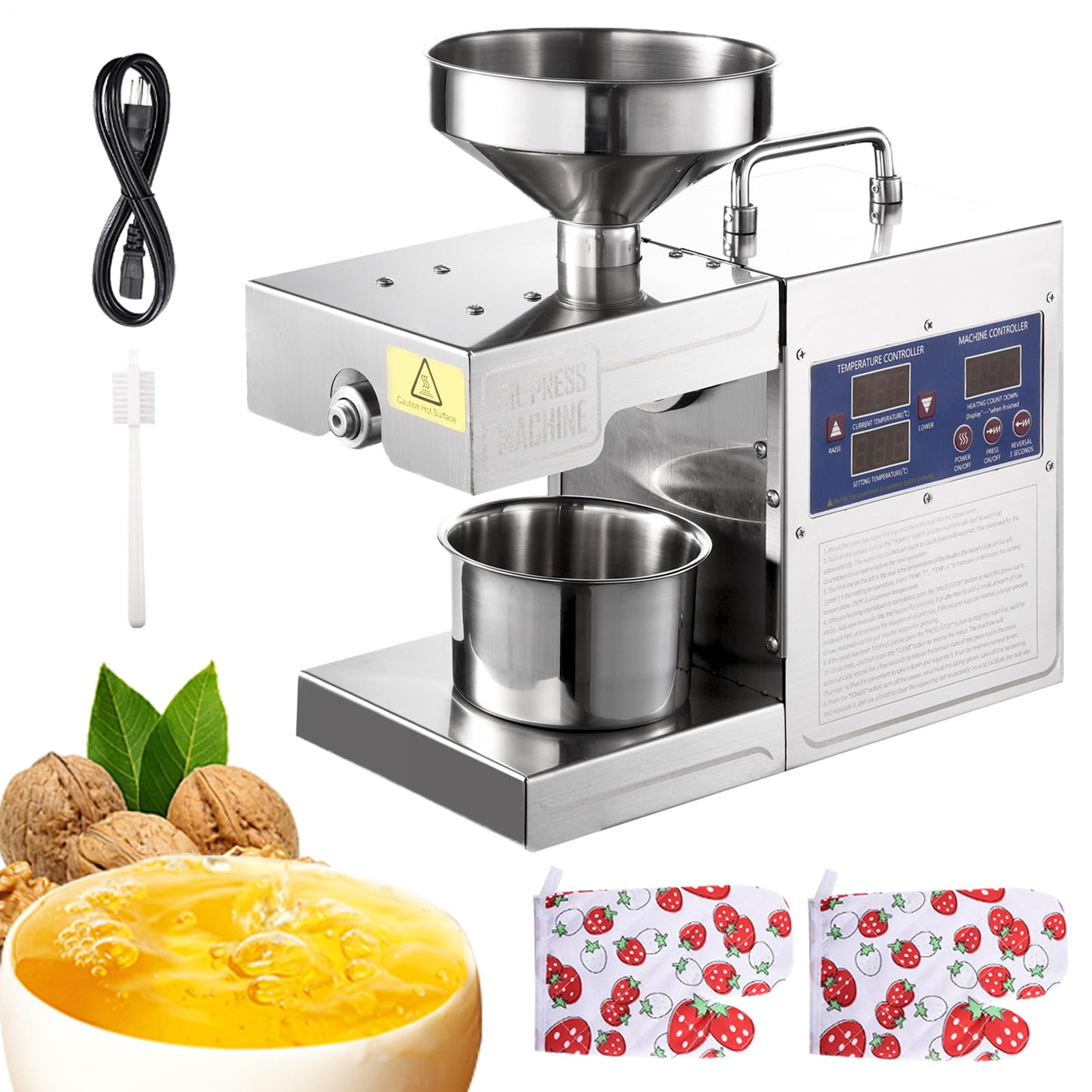 Oil Maker Machine 820W- Automatic Home Oil Press Extractor | Intelligent Temperature Controller 104?-572? | Cold/Hot Press | Brushless Motor,13Lbs/H | Food Nuts Oil Pressing Tool,for Sesame Coconuts