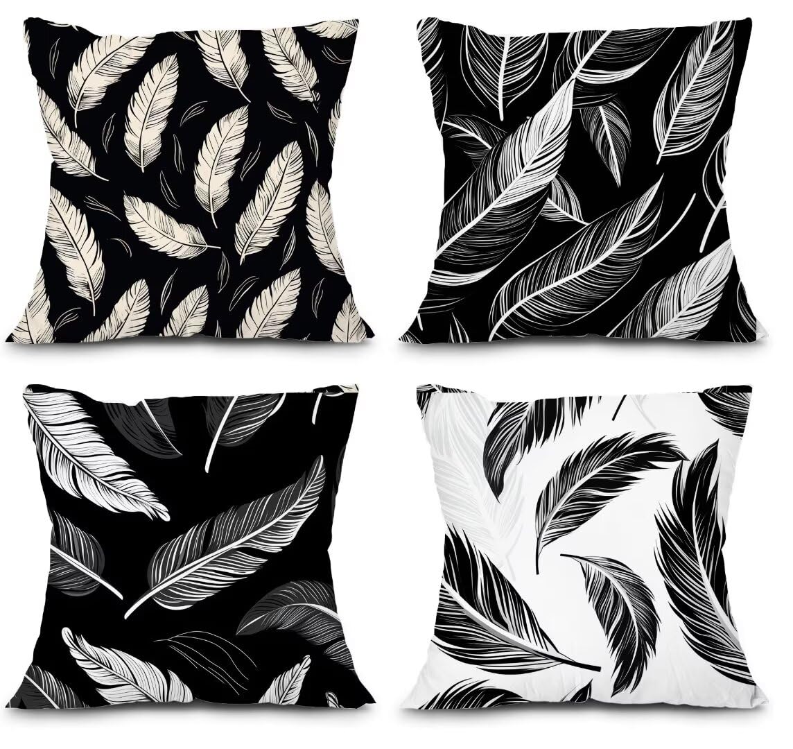 Housse coussin 40x40 lot de 4 décoration jardin extérieur imperméable en lin