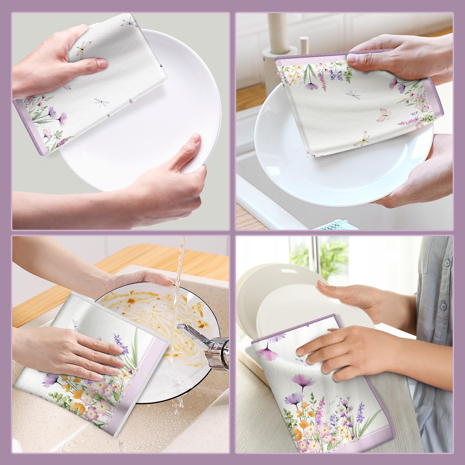 Set Di 2 Strofinacci Da Cucina In Microfibra - Motivo Fiore Selvatico, Assorbenti E Decorativi, 40x60 Cm - Foto 11