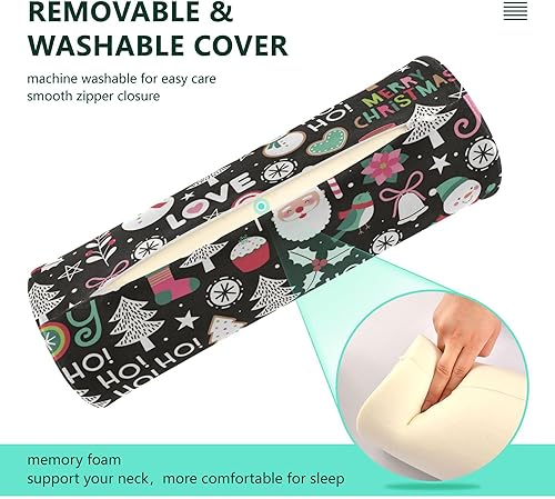 Miniatura 3 de JUNZAN Linda almohada de almohada de Navidad de dibujos animados inserto de almohada de cuello rollo de almohada redonda para soporte de cadera