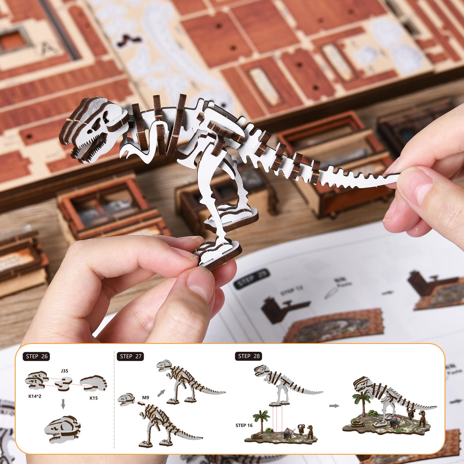 Shrike Book Nook - Kit fai da te in miniatura, puzzle 3D, con illuminazione a LED, libreria e decorazione per la casa, fai da te, famiglia e amici (museo dei dinosauri)