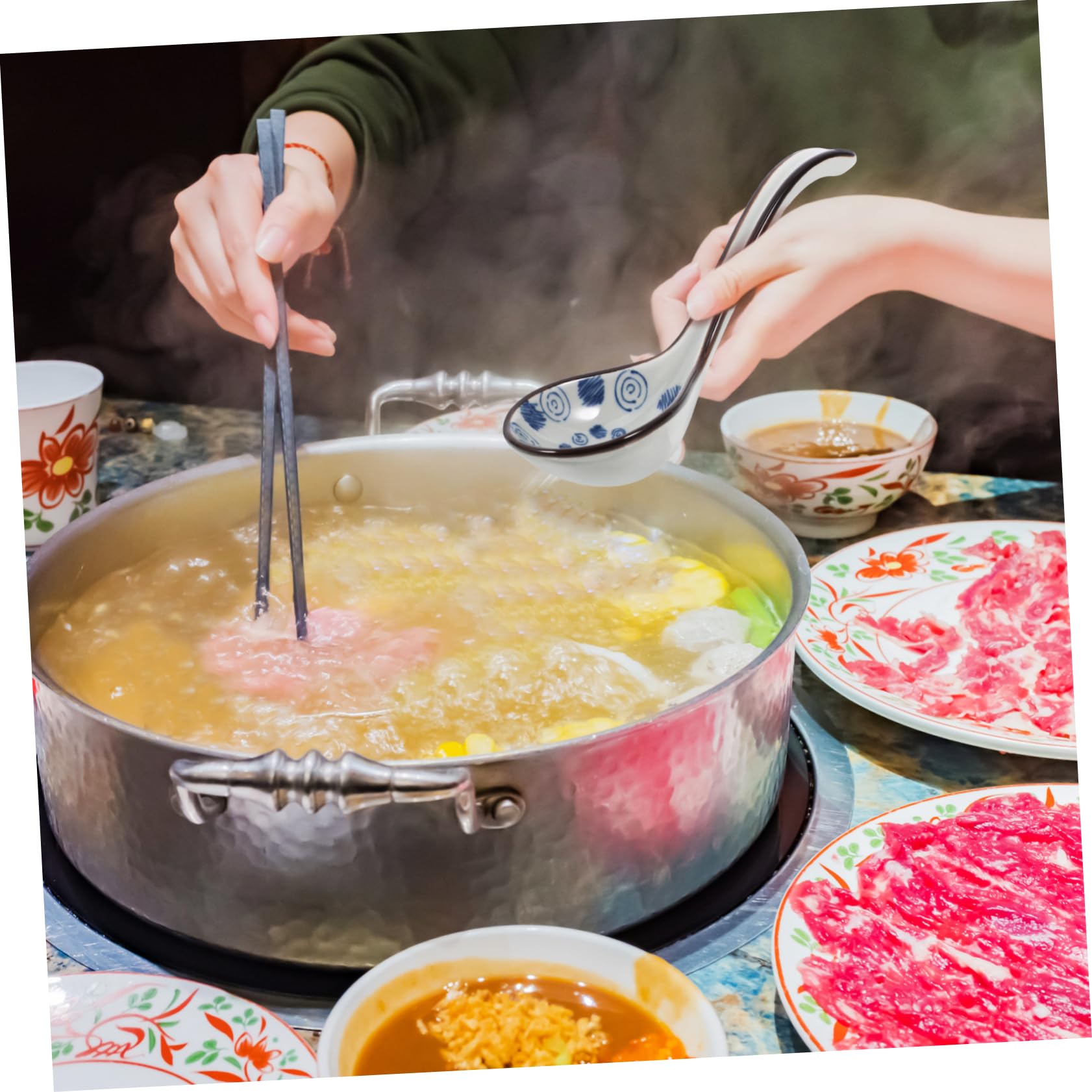 Cucharas Soperas de Cerámica Mango Largo, 6 Piezas, Estilo Japonés