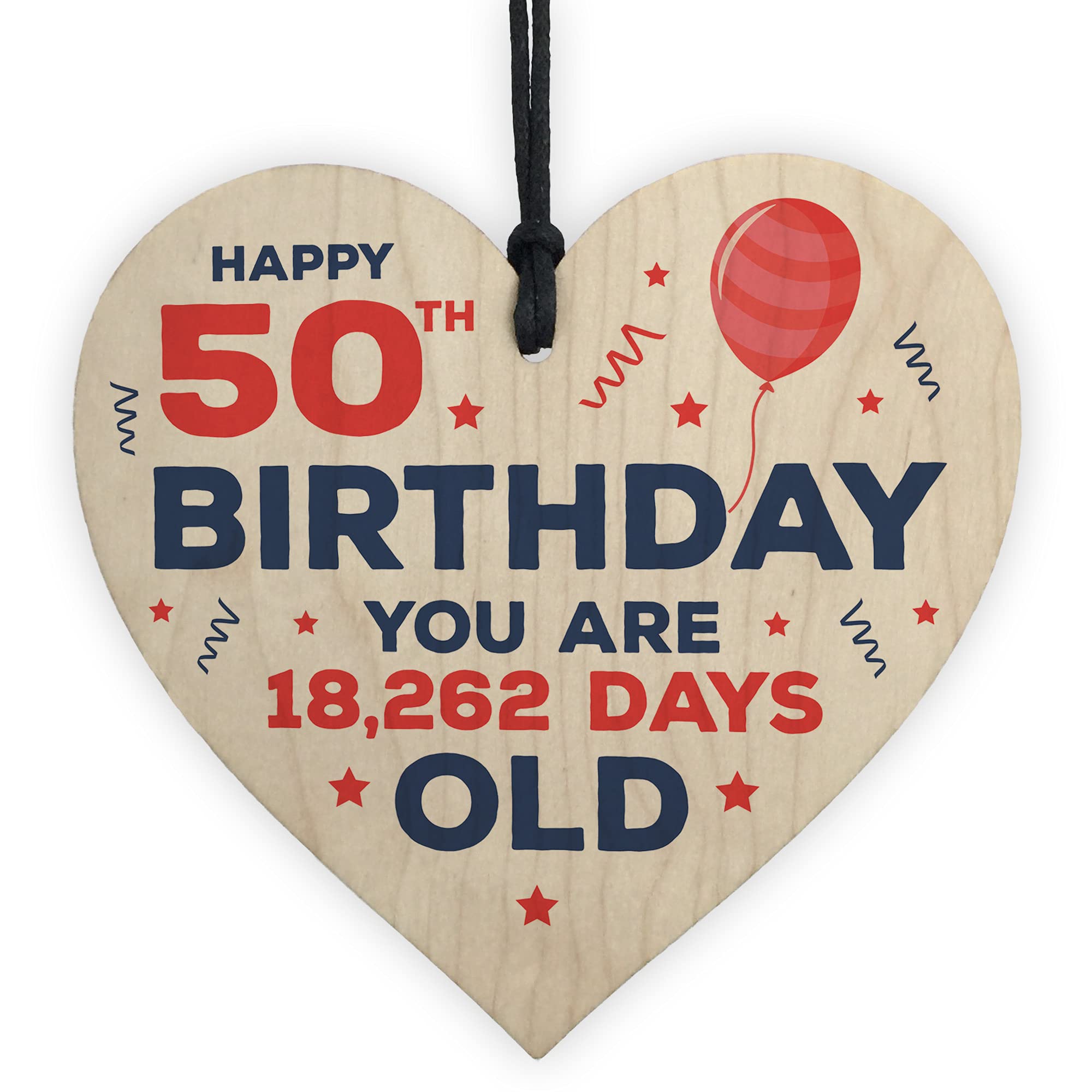 Red Ocean Happy 50th Birthday Funny Novelty Wooden Heart Birthday Gift For Friend Him Her