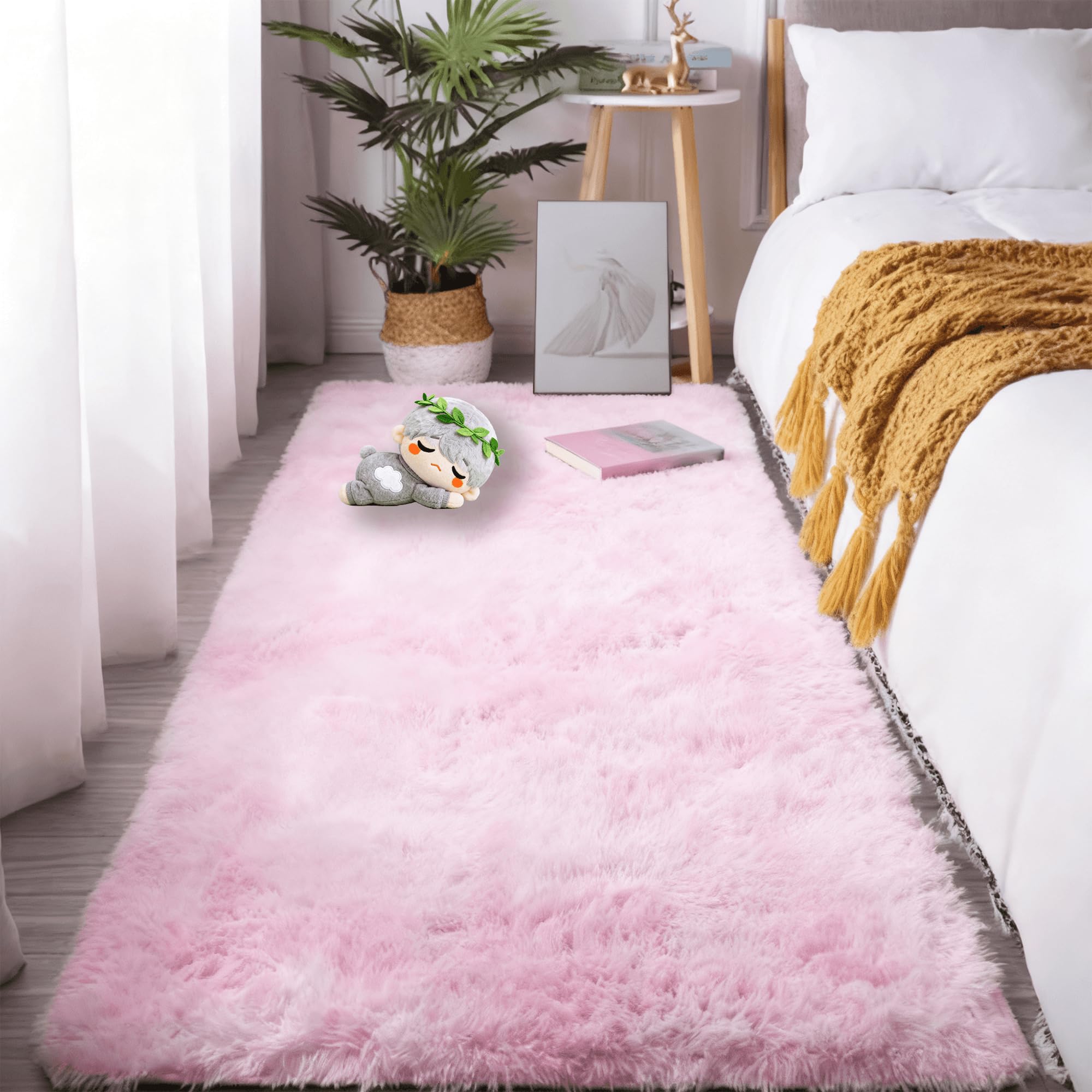 Tapis salon shaggy poil long rose moderne lavable tapis chambre fille 250x340