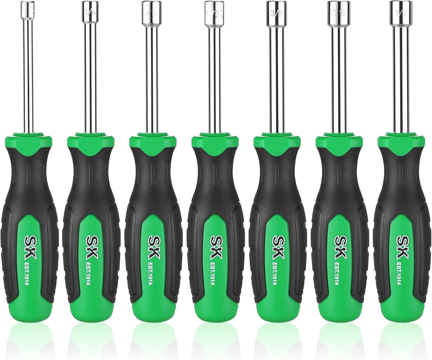 SK 7-Piece SAE Nut Driver Set, 3/16", 1/4", 5/16", 11/32", 3/8", 7/16", 1/2", Premium CR-V Construction, SureGrip Handle