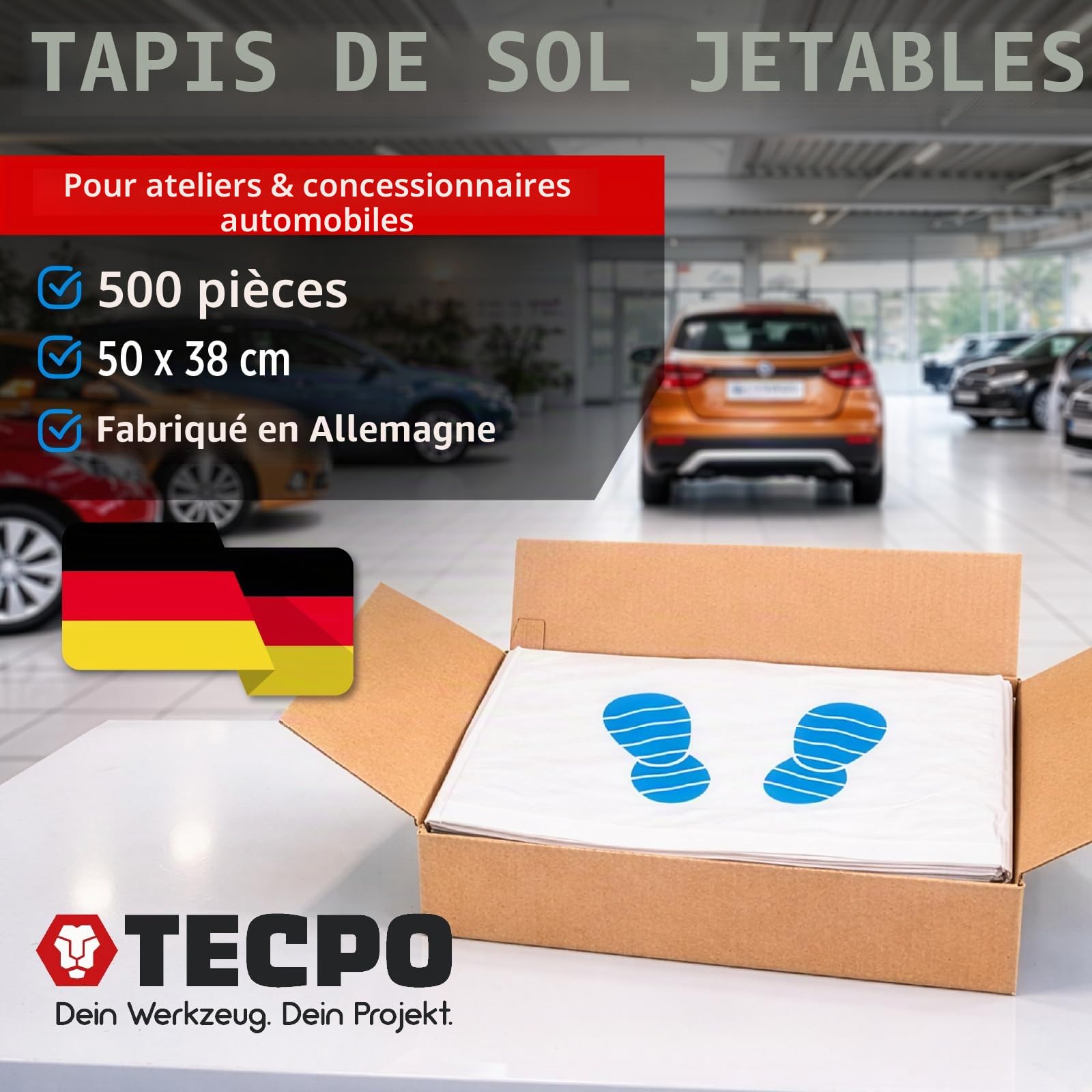 TECPO Lot de 500 tapis de sol jetables 500 x 380 mm - Protection du sol