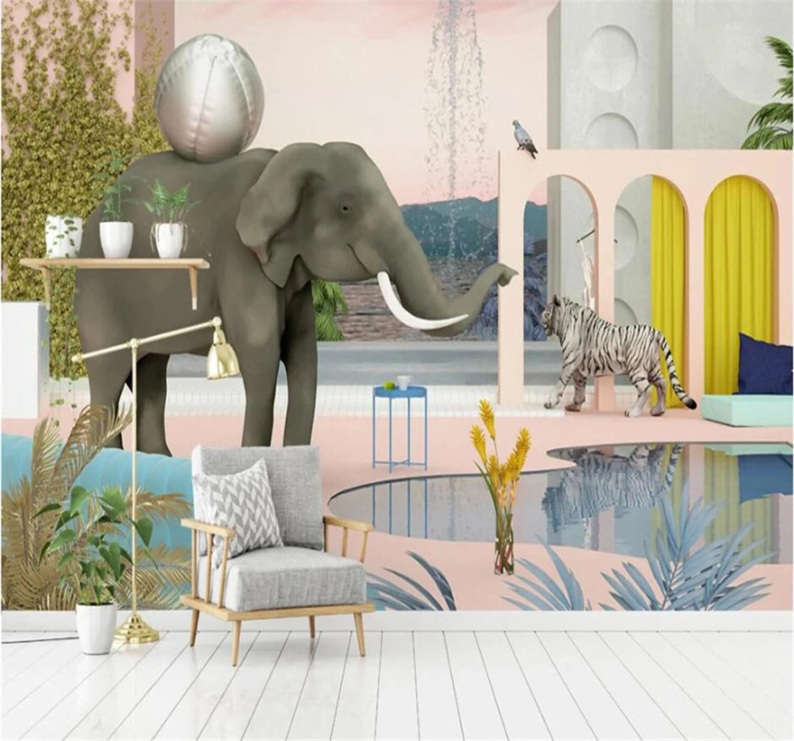 Creative Relief Elephant Tiger Unique 3D Wallpaper Easy Install Feature Office Living Room Sofa Bedroom TV Background Wall Decoration-250cm×170cm