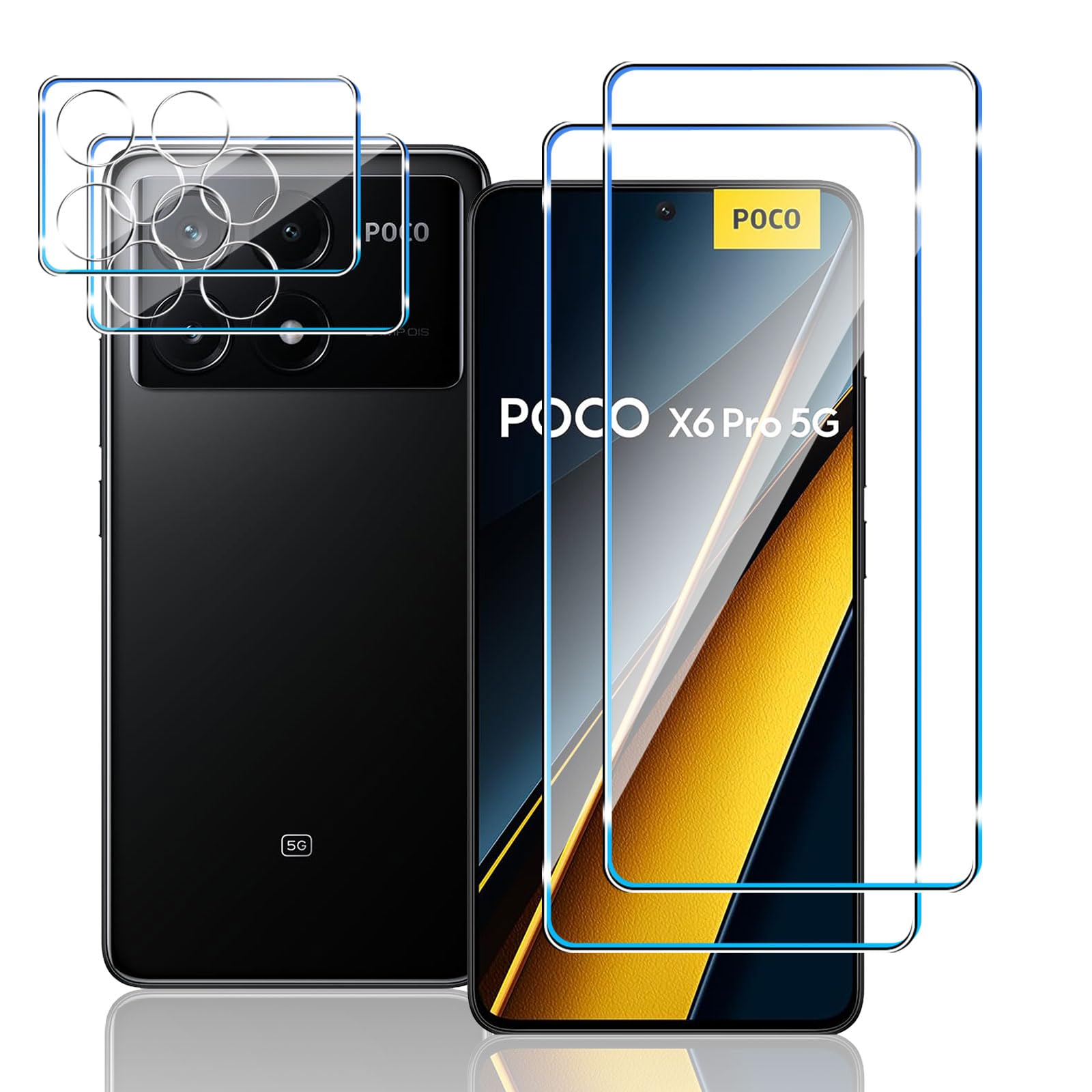 Yenwen Vetro Temperato Compatibile con Xiaomi Mi POCO X6 Pro 5G, 2 Pezzi Vetro Temperato Pellicola Protettiva + 2 Pezzi Pellicola Fotocamera, Antigraffio, Durezza 9H, Senza Bolle