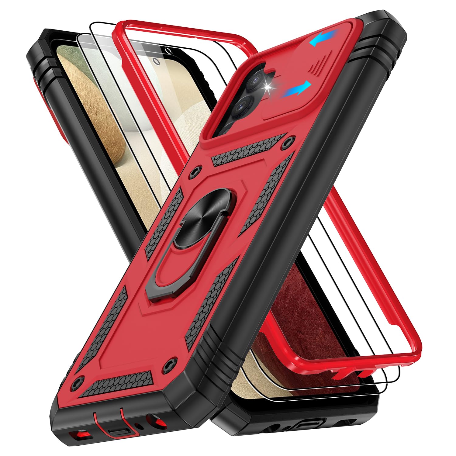 Gritup for Samsung Galaxy A32 5G Phone Case with 2PCS Screen Protector, M32 5G Case Build in 360° Rotating Ring Kickstand, Military Grade Protective