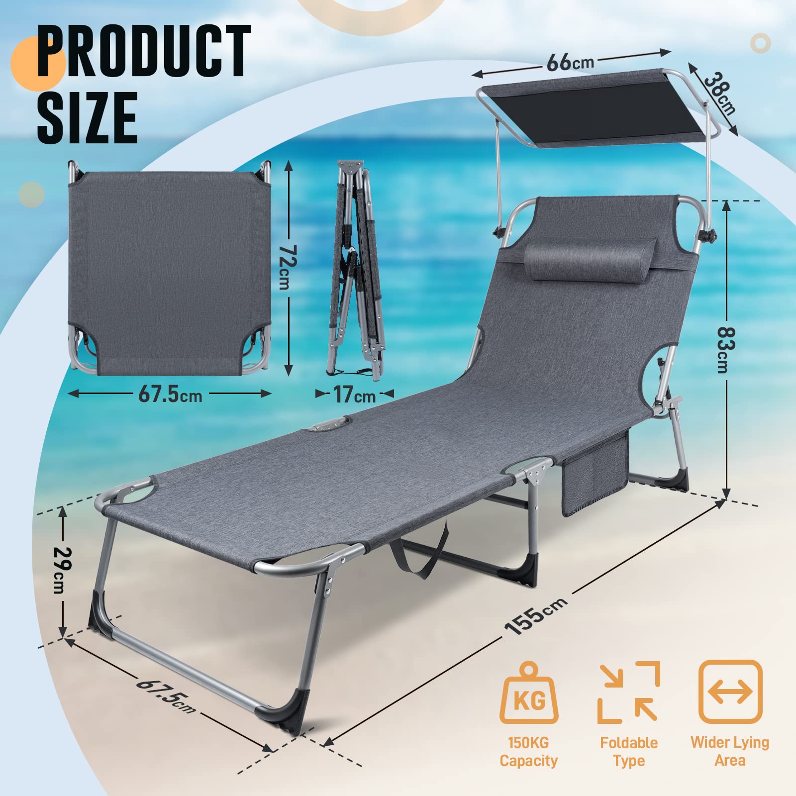 Soontrans Lettino con Parasole (Grigio Scuro)