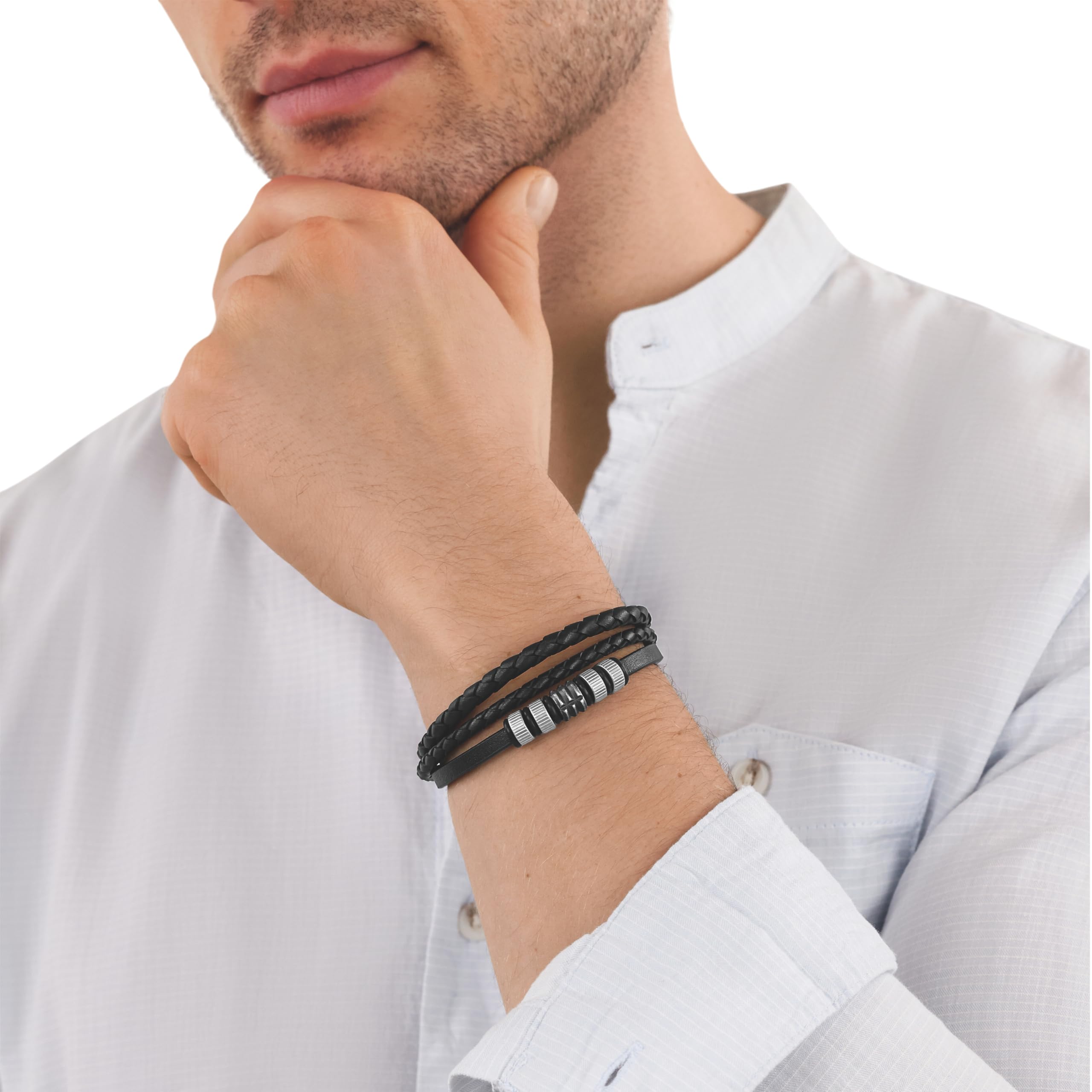 Tom Tailor Armband für Herren, Edelstahl und Leder und Kautschuk, 20,5+1,5 cm, Bicolor, Geschenkidee, Armschmuck, Herrenschmuck, 2100690