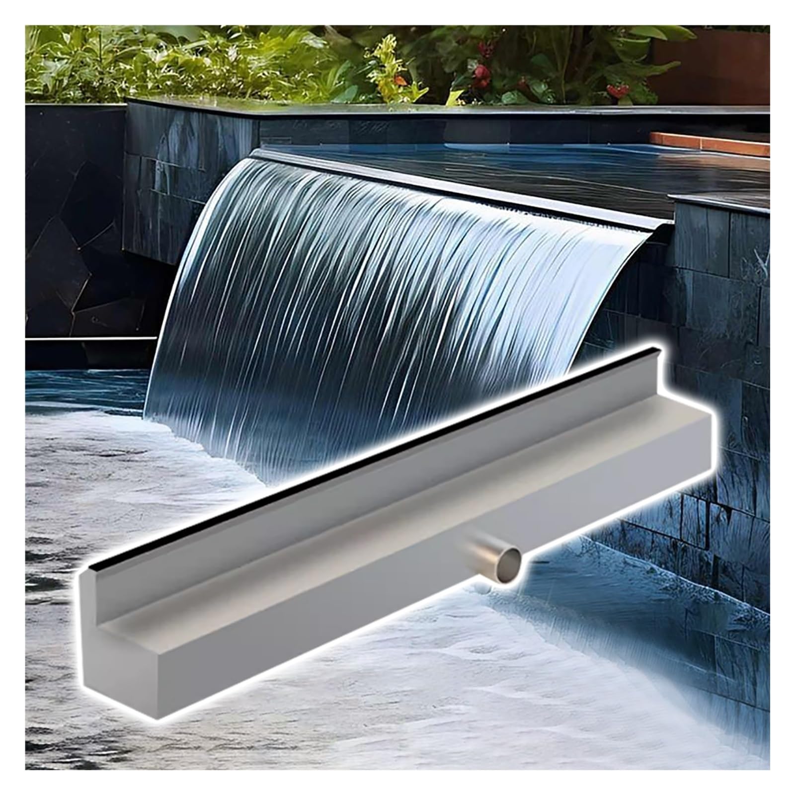 Fontaine à cascade en argent de 50,8 cm avec déversoir et système de filtration de bassin