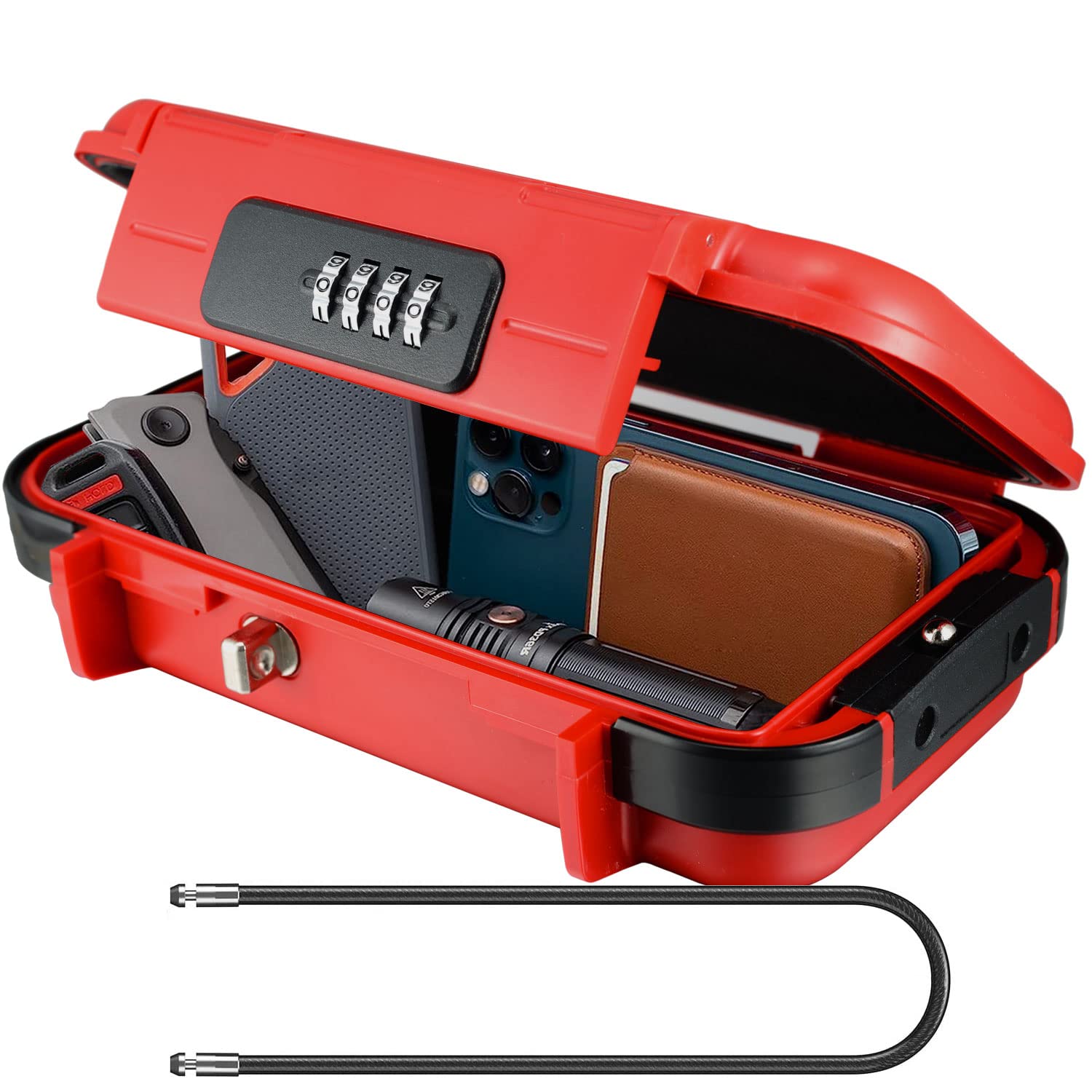 V·RESOURCING Caja de seguridad portátil con código de 4 dígitos, cuerda de alambre extraíble segura para llaves, impermeable, a prueba de golpes, para el hogar, oficina, hotel, viajes, deportes