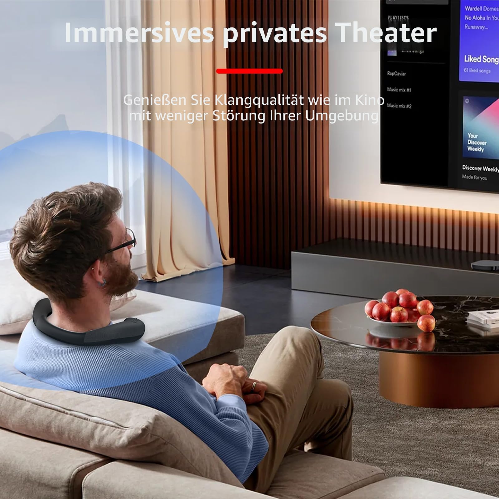 Smaloyd Bluetooth Lautsprecher Tragbarer, Wireless-Neckband-,Theater Stereo Surroud Ton, mit Mikrofon,Kabelloser für Sport im Freien,Mit Empfänger