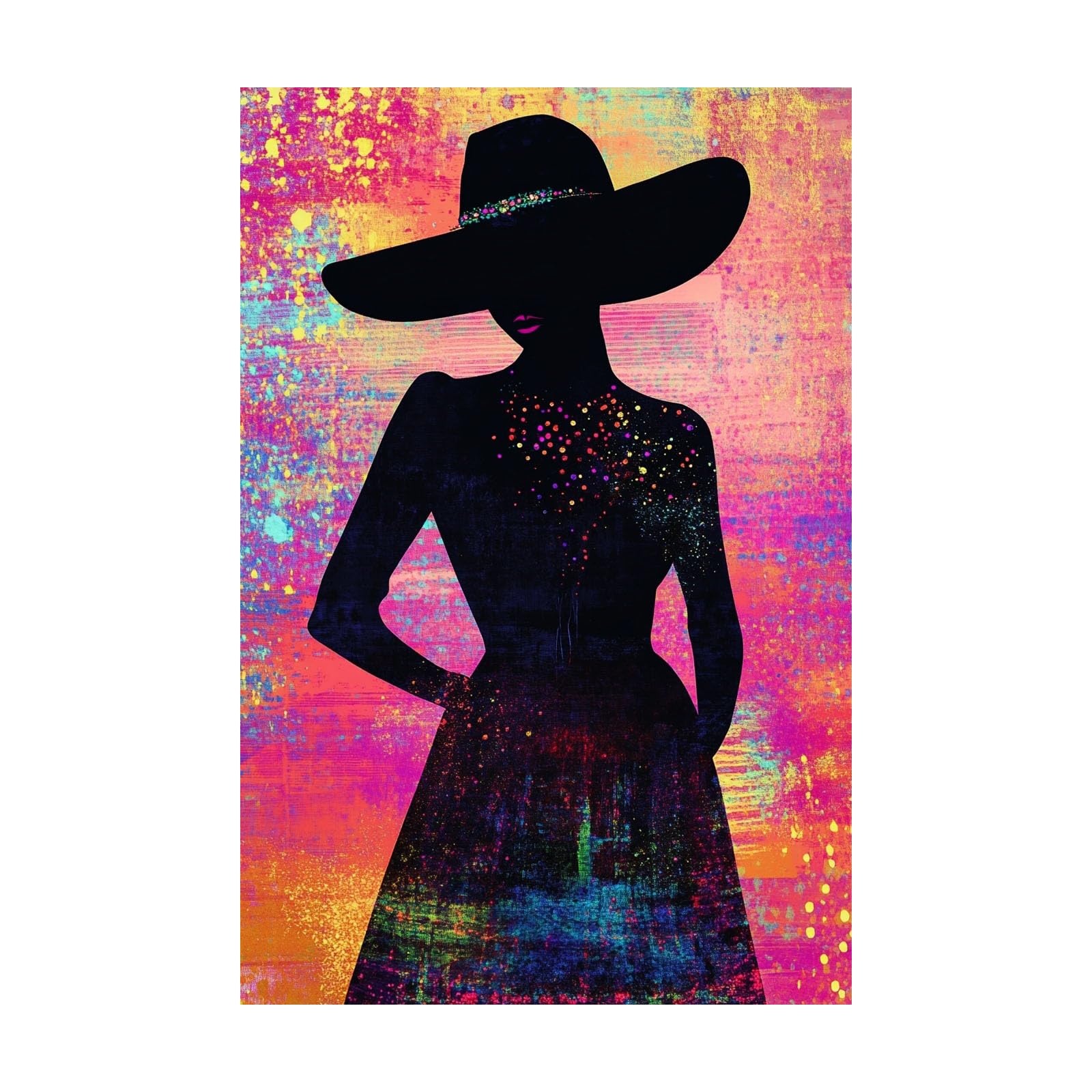 TERUEA Funny Bathroom Wall Decor Poster Silhouette Woman with Black Hat Canvas Prints Wall Art Pictures Artwork for Bedroom Home Decor(Black)-80x120cm Unframed