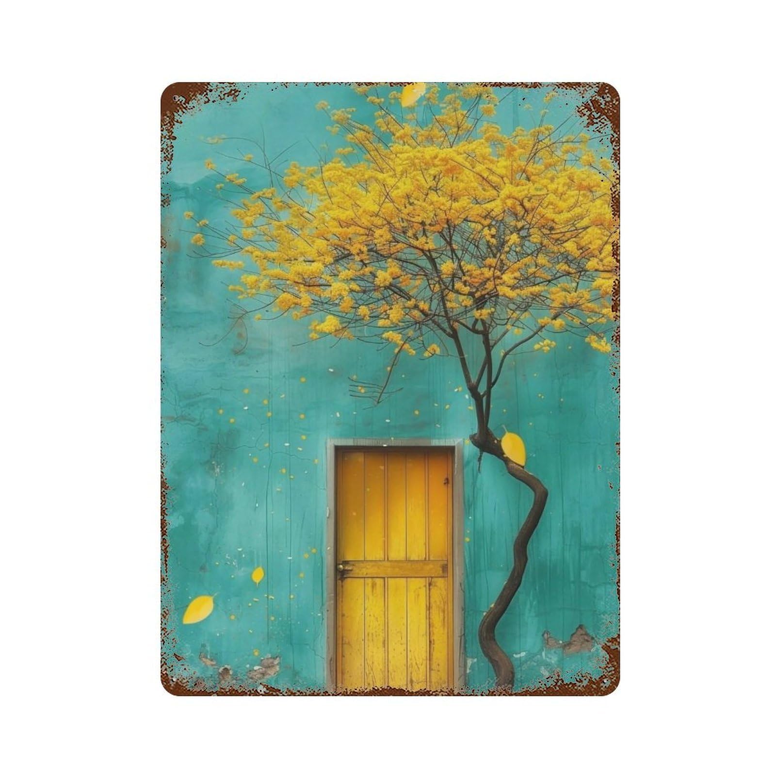 Wujhgrsg Style Minimal Vertical Mottled Wall Solitary Blossom Tree 02 Wall Art Retro Iron Vintage Metal Tin Sign Poster Modern Decor For Home Cofffee Club Bar Shop 40X30cm