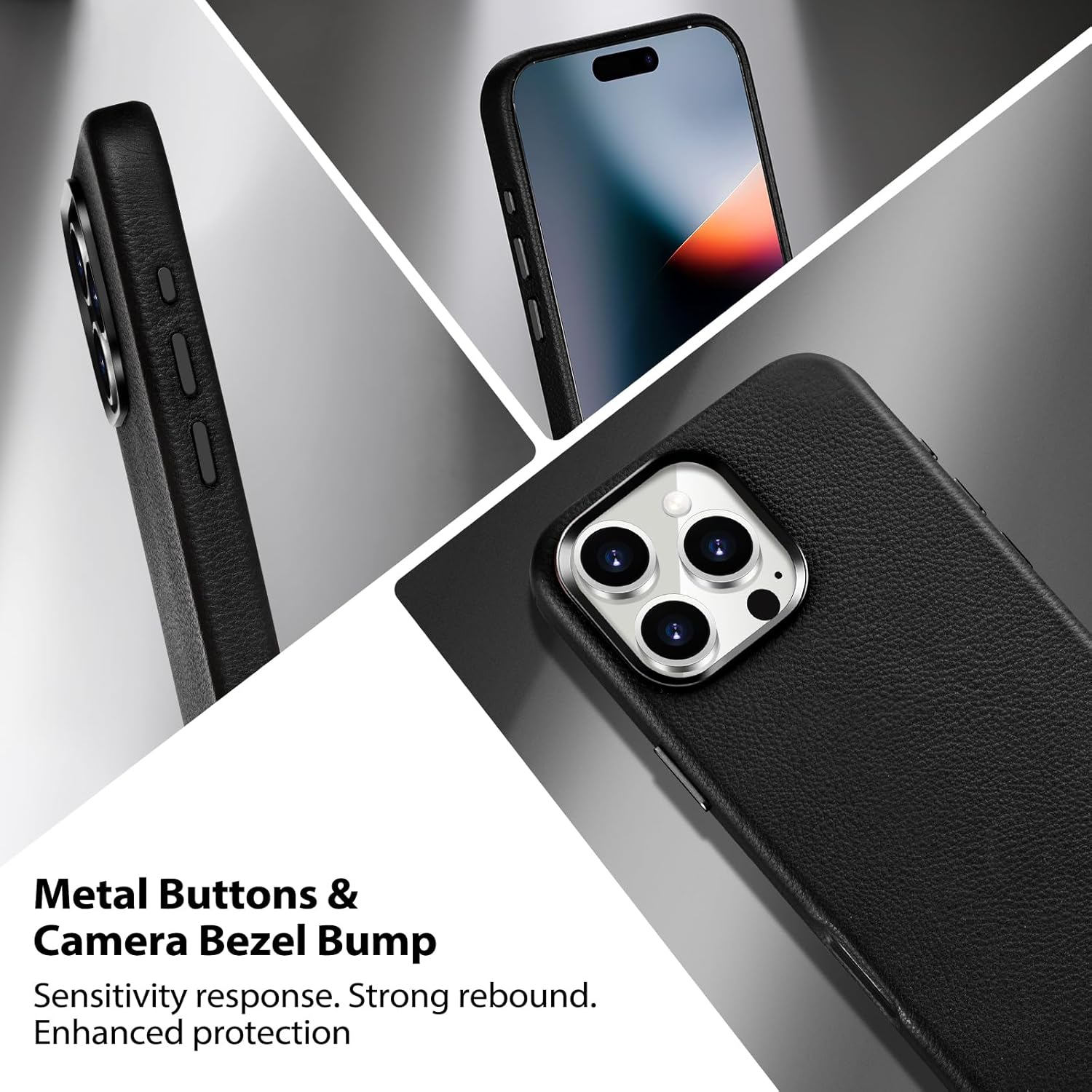 Belemay Compatible with iPhone 16 Pro Leather Case, Compatible with MagSafe, Premium Tumbled Leather, Metal Buttons & Camera Bump Frame, Slim Fit&Durable, Distinctive Texture Cover (6.3") Black