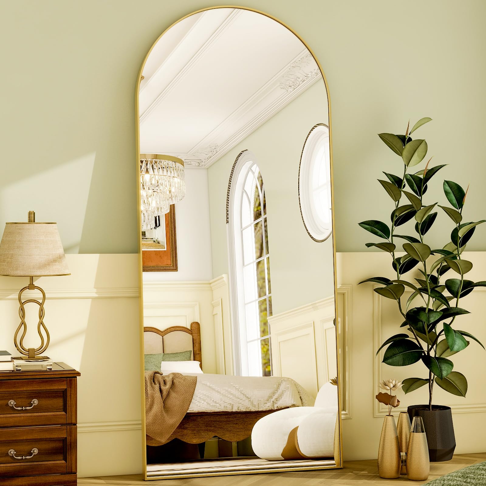WISSMIELS 71x26 Inch Arched Full Length Mirror - Wall Mount Or Floor Stand, Explosion-Proof, Black Frame - View #10