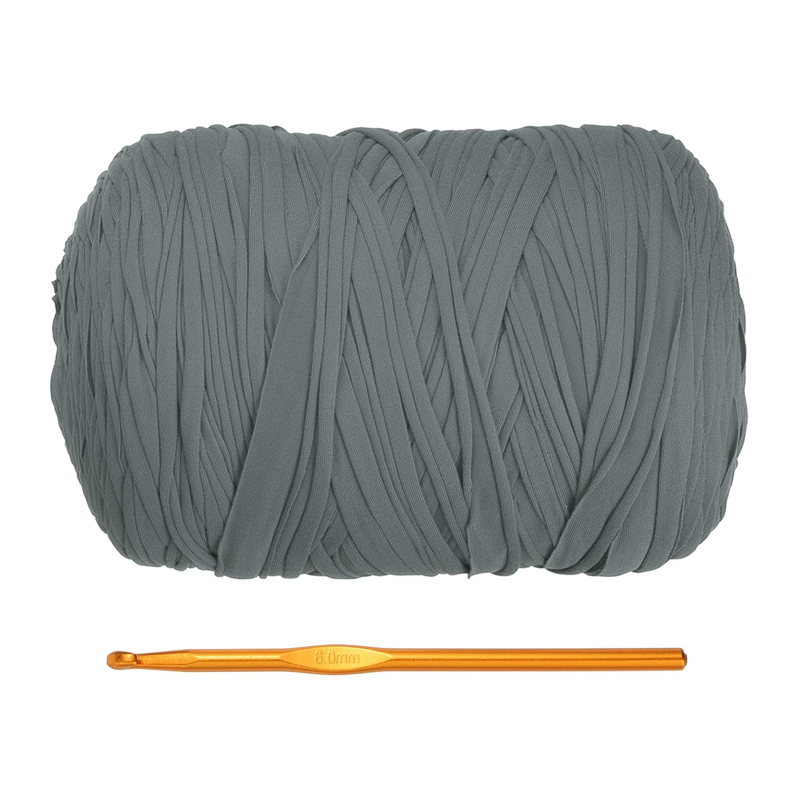 PATIKIL T-Shirt Yarn for Crocheting with 1 Crochet Hook, 800g/228 Yards Soft High Elastic Knitting Yarn for Beginner Crochet Bag/Basket/Home Decor(Dark Gray)