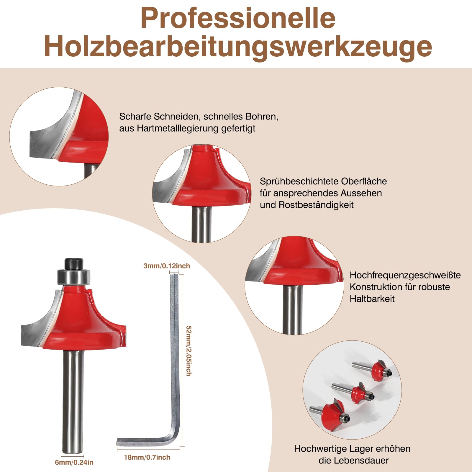 Präzisions-Fräser-Set mit 6 mm Schaft - 12-teilige Hartmetall-Fräsbits für Oberfräsen | Profi-Zubehör für Holzbearbeitung & kreative Projekte mit Holz
