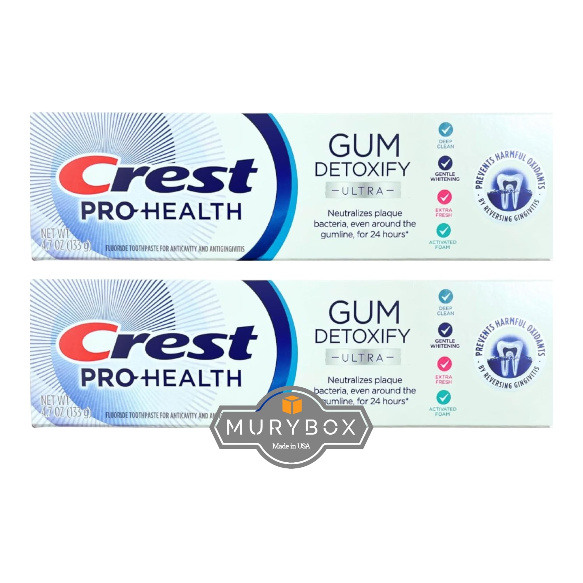 Crest Gum Detoxify Toothpaste, Ultra, Toothpaste Crest, 4.7 oz (Pack of 2), Crest Detoxify Gum Toothpaste | Crest Pro Health Toothpaste + MB Sticker.
