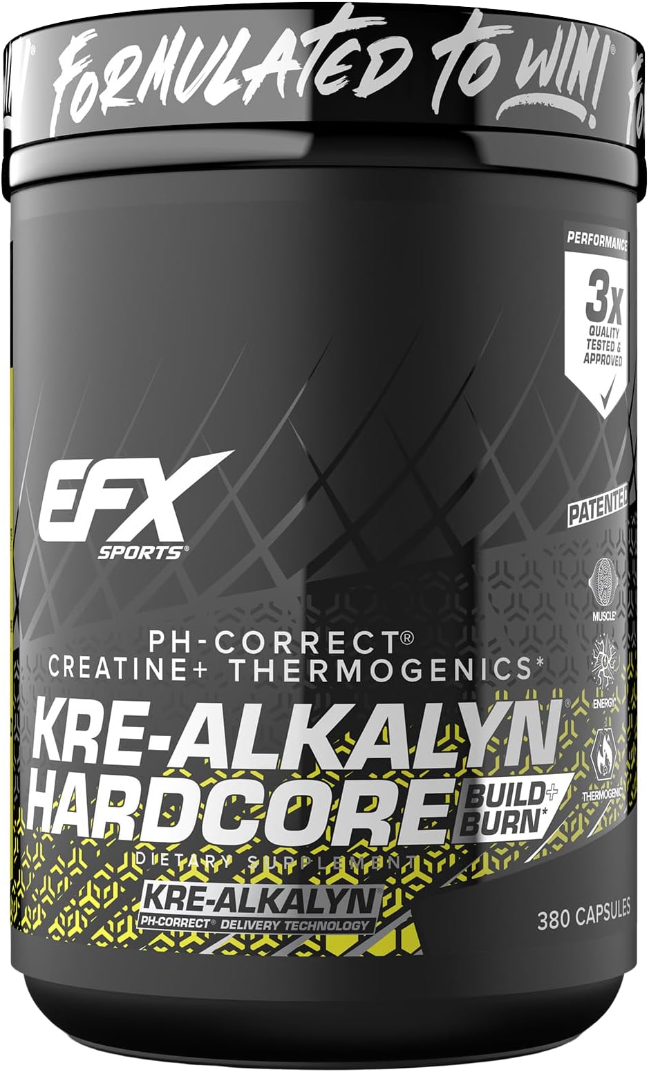 Kre-Alkalyn Hardcore | Thermogenic pH Correct Creatine Monohydrate Pill Supplement | Energy & Strength Pre Workout | 126 Servings, 380 Capsules
