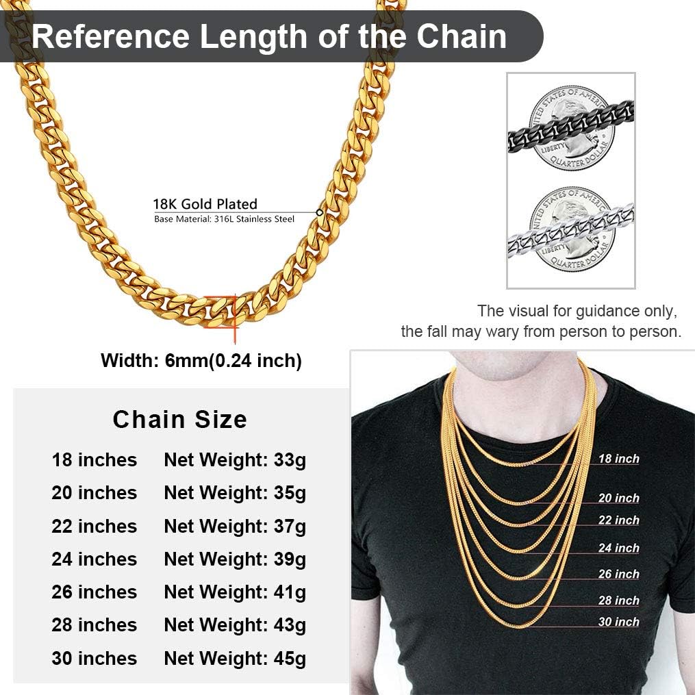 Rapper Gold Chain Necklace 20inch 6MM Neck Chain for Men Boyfriend Mens Gift | 