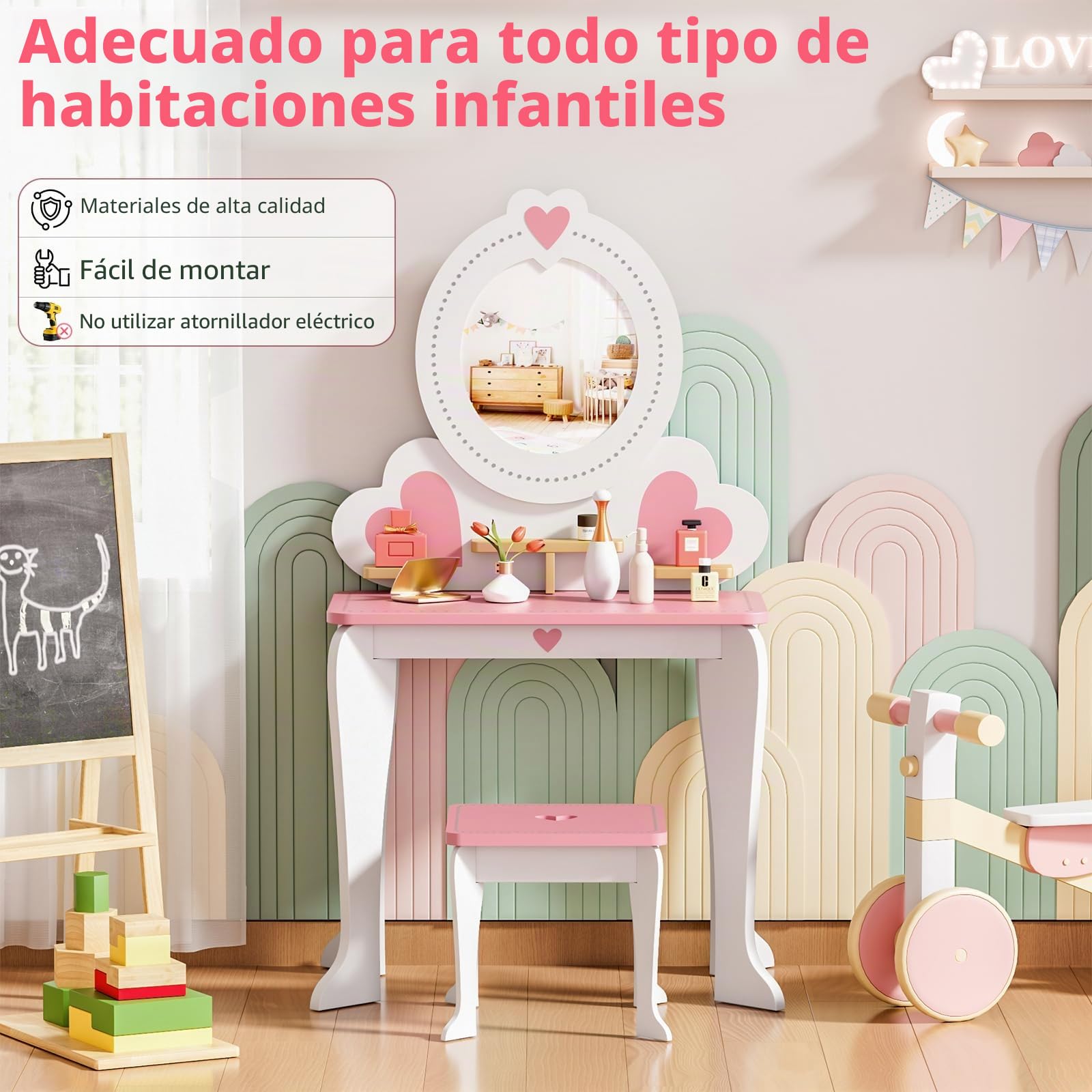 MAMIZO Tocador Infantil con Espejo Extraíble, Mesa de Maquillaje Niños