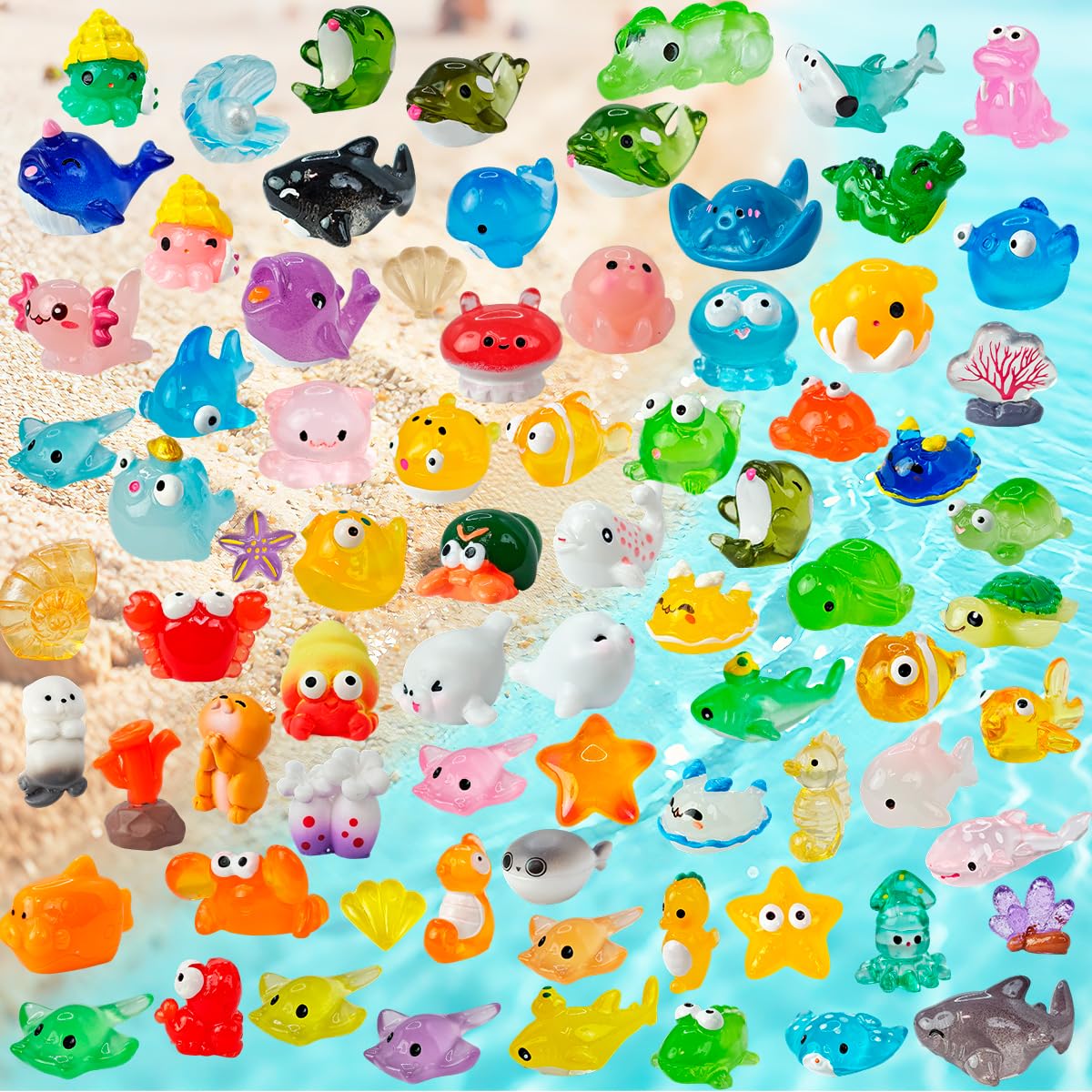 Piemow 77 Pcs Mini Ocean Animals Resin Figures, Sea Micro Landscape Decor