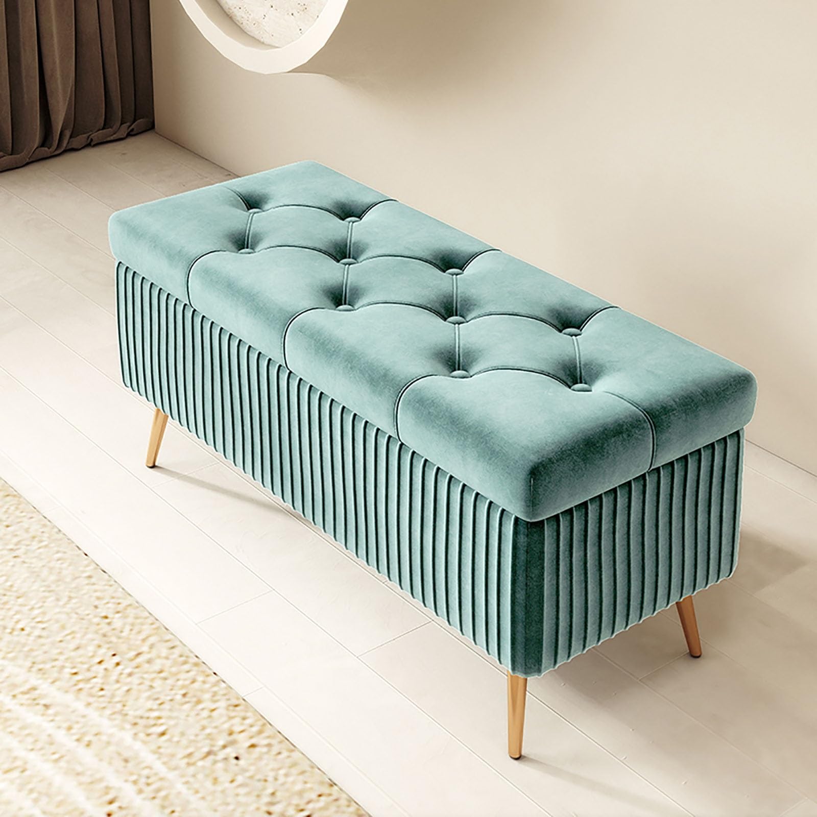 LMMIAOZ Rectangular Wooden Storage Ottoman Bench - Stylish Indoor Entryway Stool Versatile Pouf Container with Feet for Bedroom Living Room and Storage Solutions