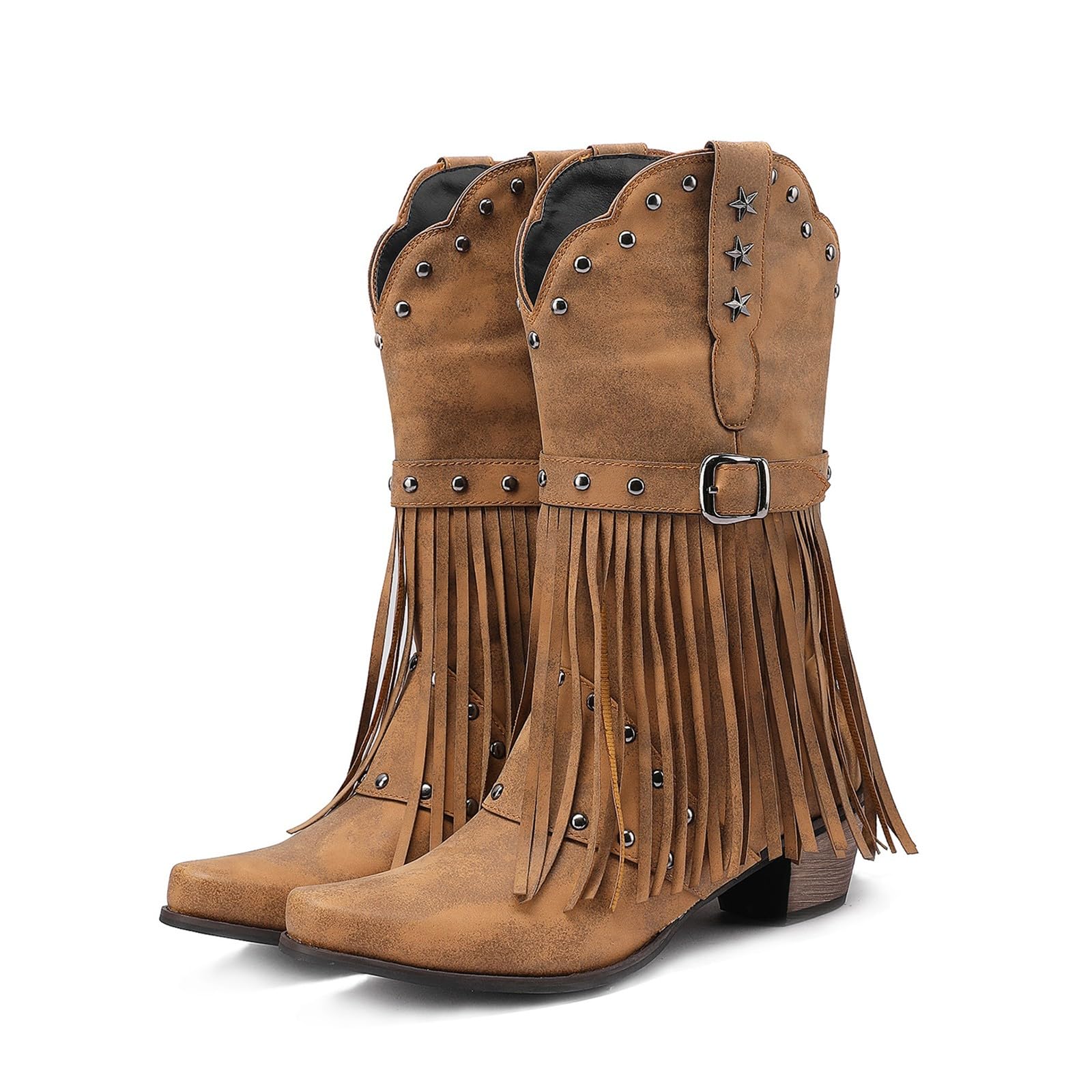 Westernstiefel Damen Cowgirl Cowboy-Stiefel Western Boots Leder Frauen Schuhe Bequeme Elegante Halblange Stiefel Mit Absatz