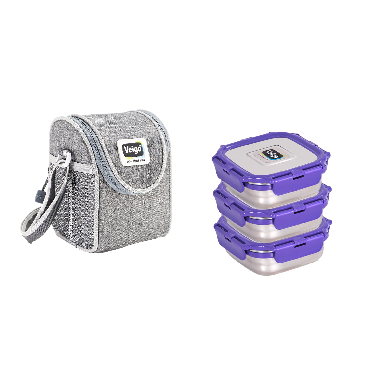 Veigo Stainless Steel Medium Snack Box Set of 3(330 ml + 330 ml+ 330 ml) with Insulated Pouch | Airtight & Leakproof| Freezer & Dishwasher Safe| Snacks Box for School| Safe Lid Lock| Yellow