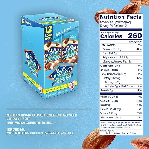 Miniatura 7 de Blue Diamond Almonds Bajo en sodio ligeramente salado 15 onzas paquete de 12