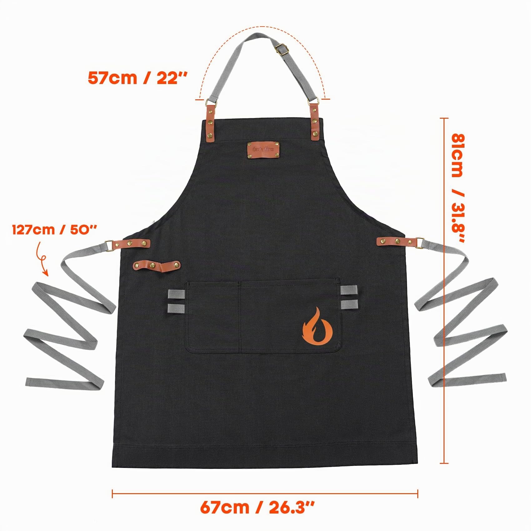 onlyfire Mandiles de Cocina Ajustable, Delantal Impermeable con 2 Bolsillos, Delantales Cocina con 127cm Tirantes Largos para Mujeres y Hombres, Delantal Cocina Mujer para Barbacoas, Jardinería