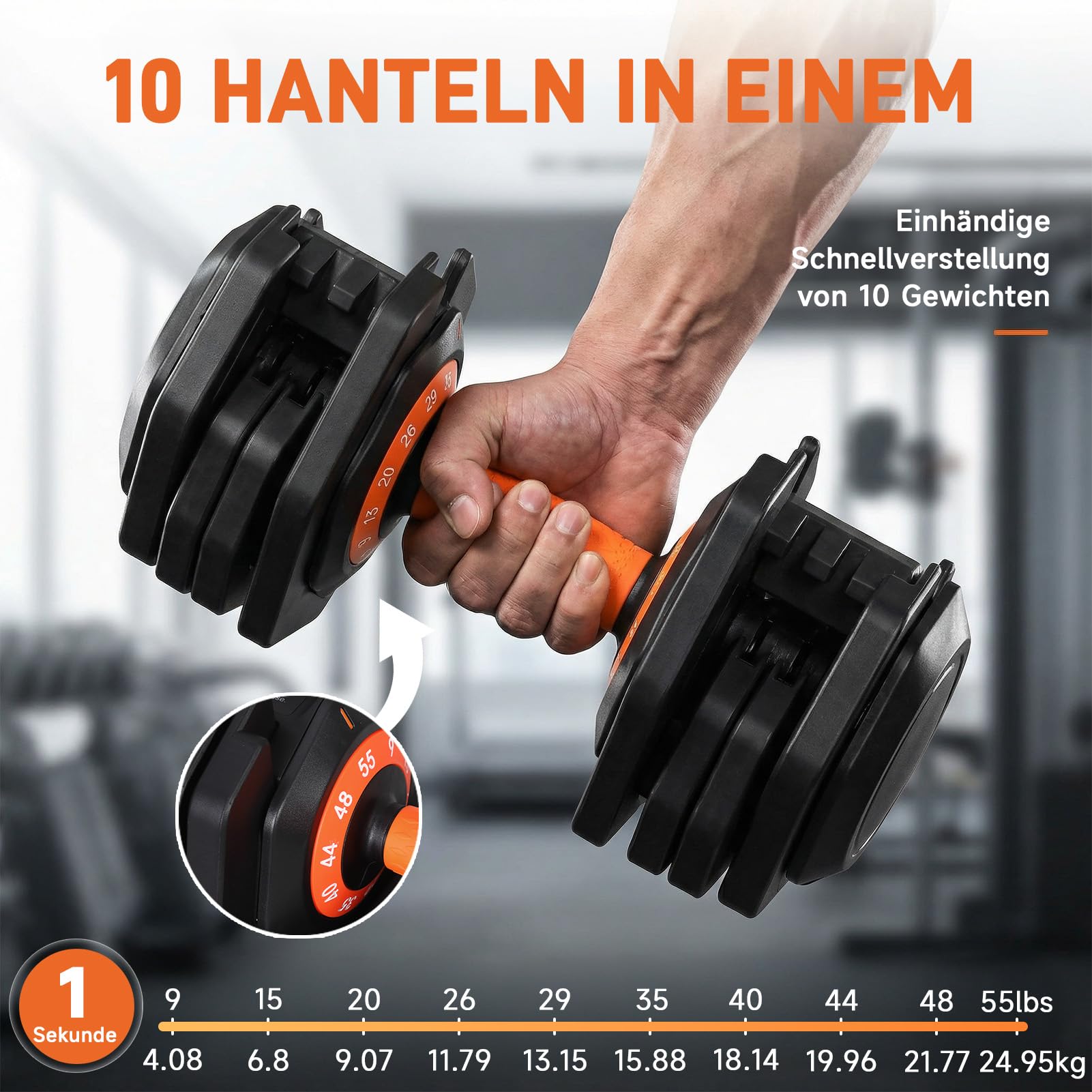 HAUSPROFI Verstellbare Hanteln 5 in 1(11kg)/10 in 1(25kg), 1S Schnellverstellung Einstellbare Platzsparende Hantel, Hanteln Verstellbar mit Rutschfestem Griff, Gut für Zuhause Büro Fitnessstudio