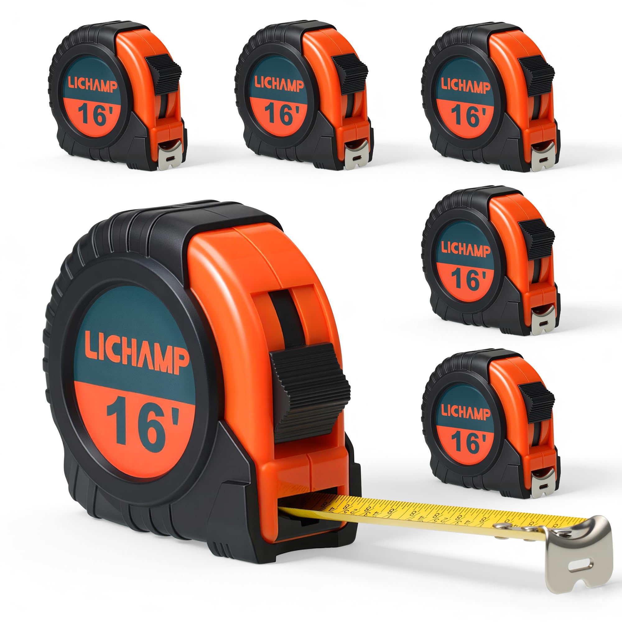 Lichamp - Cinta métrica (6 unidades, 16 pies x 3/4 pulgadas), color naranja