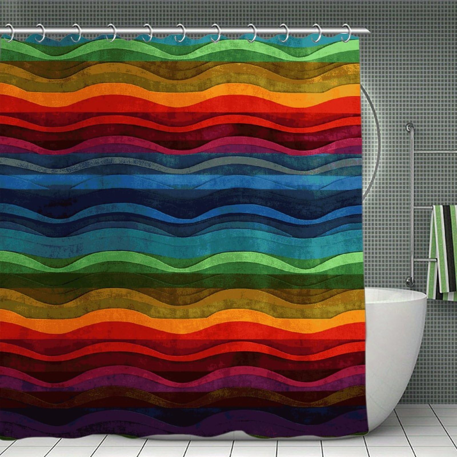 QMNLKH Rainbow Shower Curtain with Hooks, Waterproof Bath Curtains for Bathroom, Lightweight Bath Curtains Liner for Hotel, Personalized Bath Curtain for Spa, 70.8 Inch