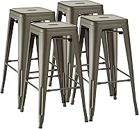 Vista 15 de Furmax Juego de 4 taburetes de bar de metal de 30 pulgadas, taburetes sin respaldo de altura de mostrador, sillas de bar industriales, taburete Azul