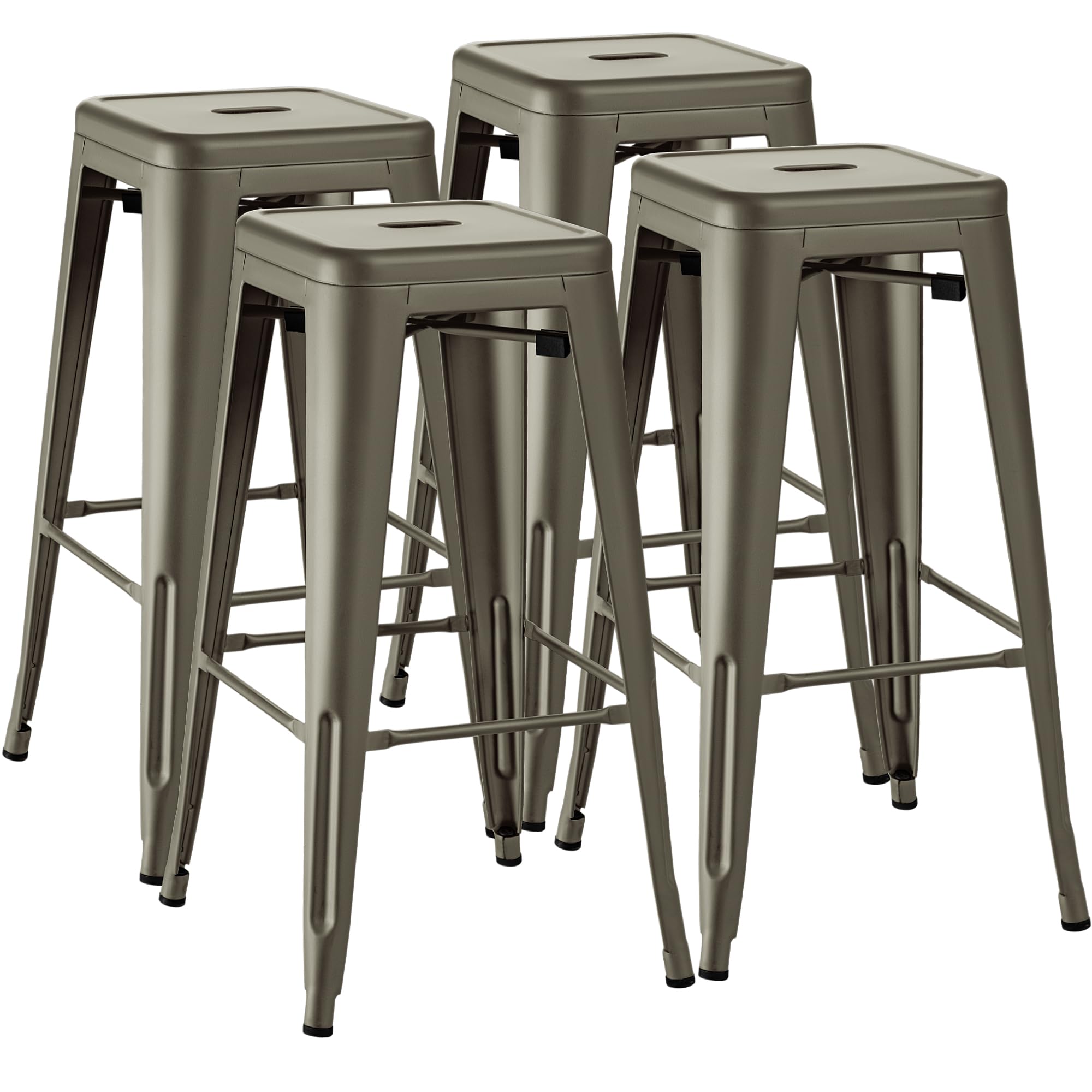 Furmax 30 Inches Metal Bar Stools - High Backless Indoor-Outdoor Stackable Kitchen Set of 4 (Gun)