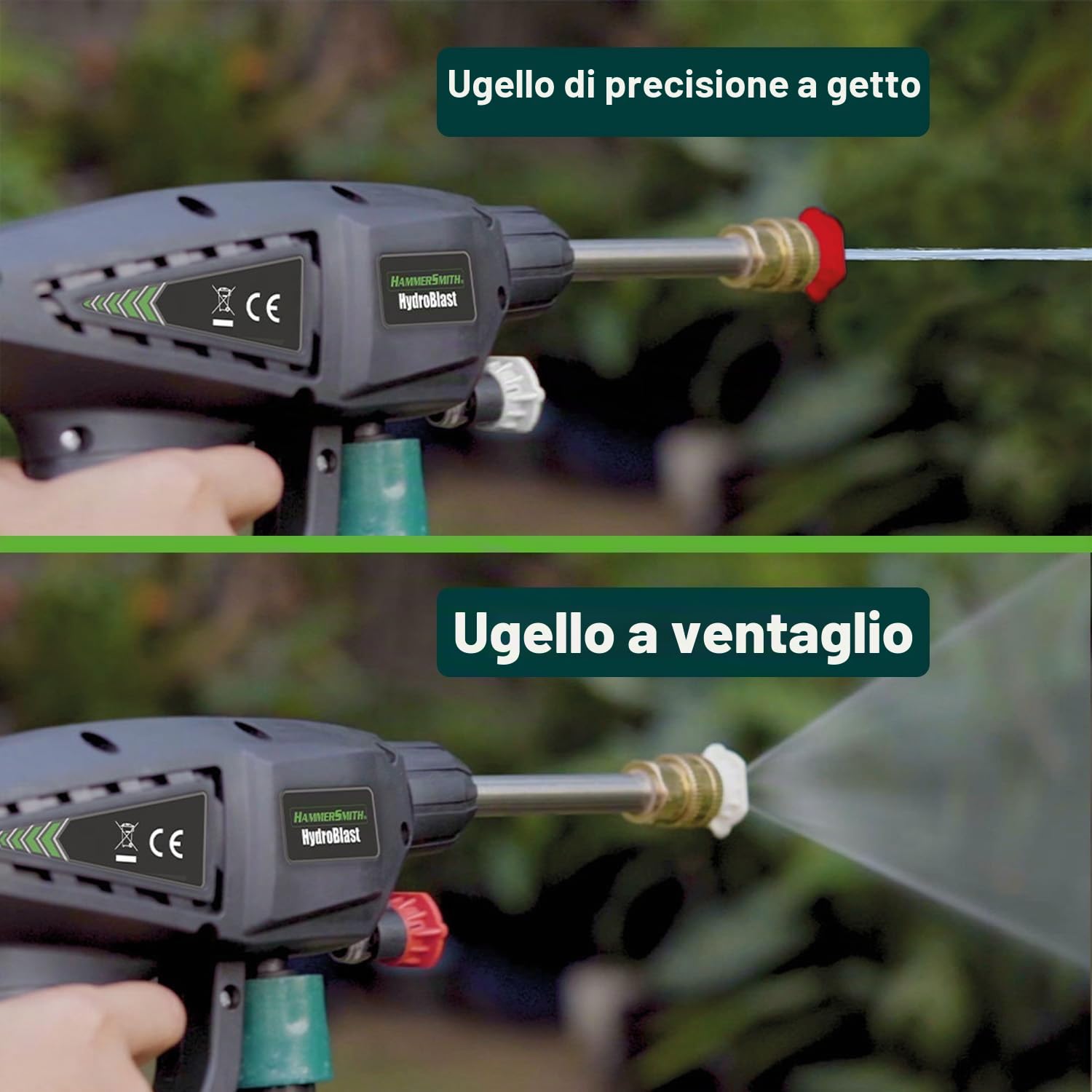 Hammersmith HydroBlast 2 in 1 - Spruzzatore a pressione senza fili con batteria ricaricabile per la pulizia di giardini, veicoli ed esterni - Potente spruzzatore a pressione