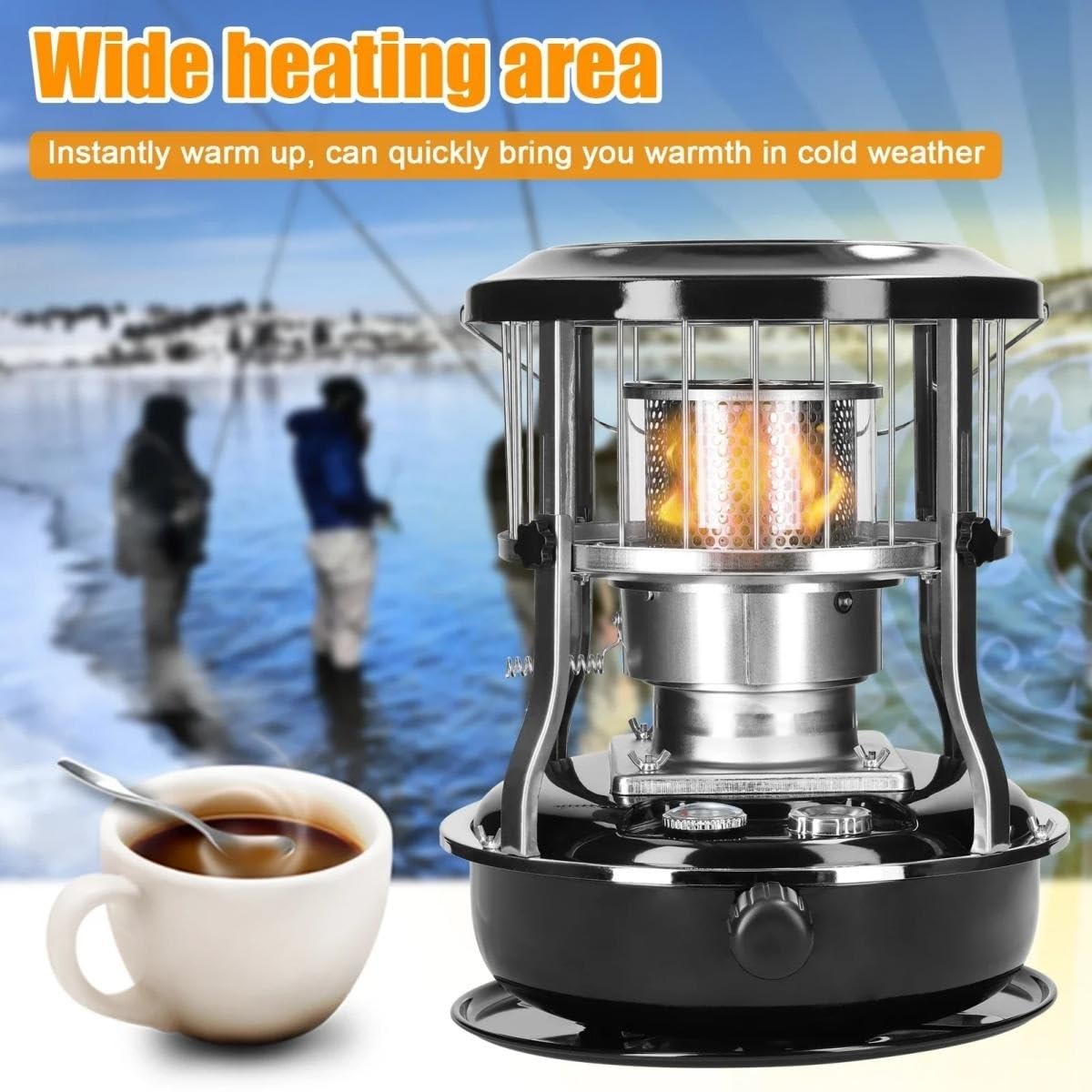 Estufa de camping portátil, calentador de queroseno 2 en 1, calentador de parafina ajustable de 4.5 litros, calentador de camping con mecha, mantiene el calor durante 16-20 horas, para hervir agua y