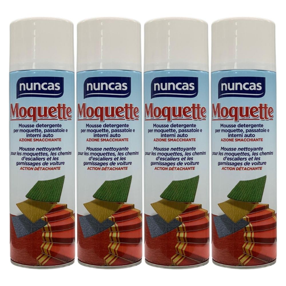 Mousse Detergente per Moquette, Passatoie e Interni Auto, Azione Smacchiante 500ml (4 Unità)