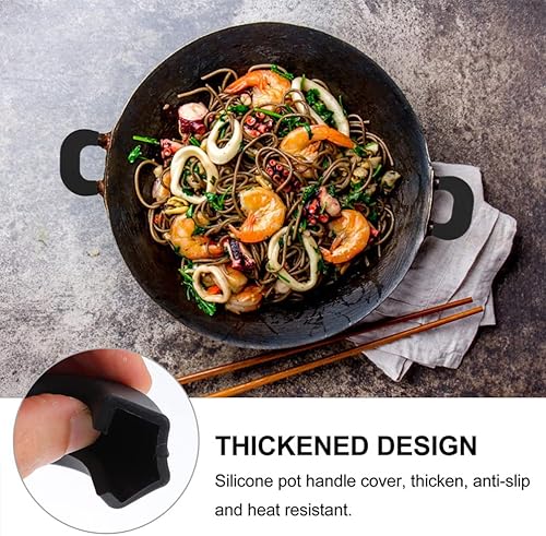 Miniatura 4 de Cabilock Funda de silicona con orejas de olla para mango, 6 unidades, cubierta de mango para olla, protectores para woks, sopa, color negro