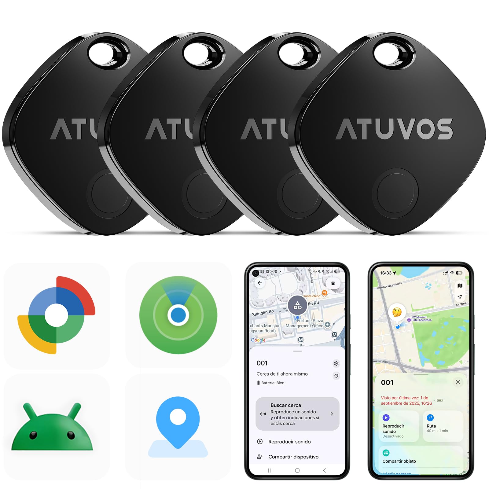 ATUVOS Air Tag Pro Smart Tags Tracker para Android e iOS, nuevo sistema dual buscador de llaves compatible con Google Buscar mi dispositivo o Apple ¿Dónde está? App, Smart Tag Key Finder para equipaje